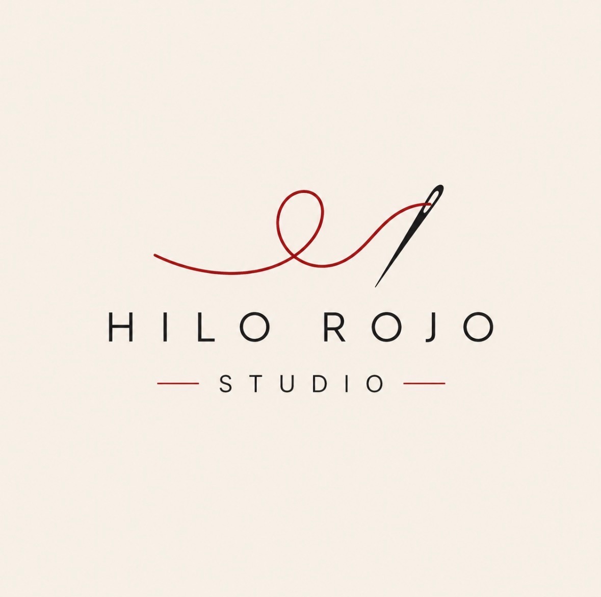 Hilo Rojo Studio logo with red thread and needle